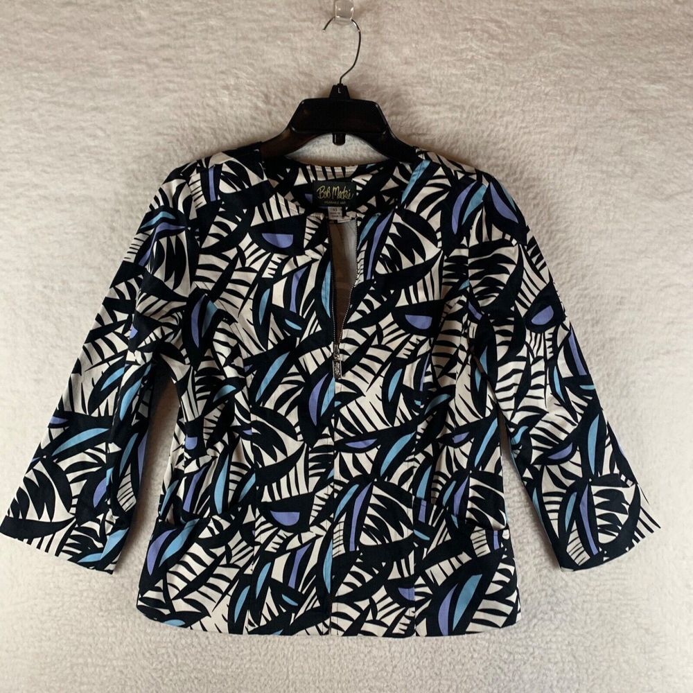 Bob Mackie Womens Wearable Art Full Zip Abstract Palm Print Jacket Multi Size XS